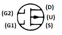 P-channel insulated-gate, depletion-type, two-gate, five-terminal device