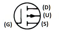 Symbol of P-channel insulated-gate, enhancement-type, single-gate, active-bulk externally terminated