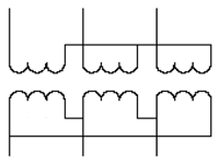 Three-phase bank of single-phase transformers, connection star-delta. Form 2