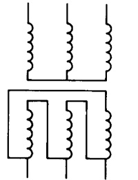 Three-phase transformer, connection star-delta. Form 2