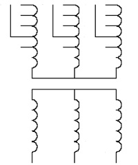Three-phase transformer with four taps, connection star-star. Form 2