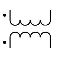 Transformer with two windings (and instantaneous voltage polarity indicators)